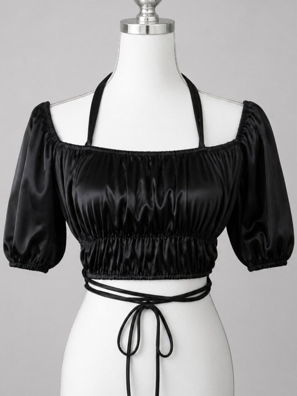 Maniere De Voir Halter Satin Crop Top